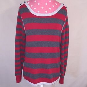 Tommy Hilfiger Sz M rd/gry stripe crewneck sweater